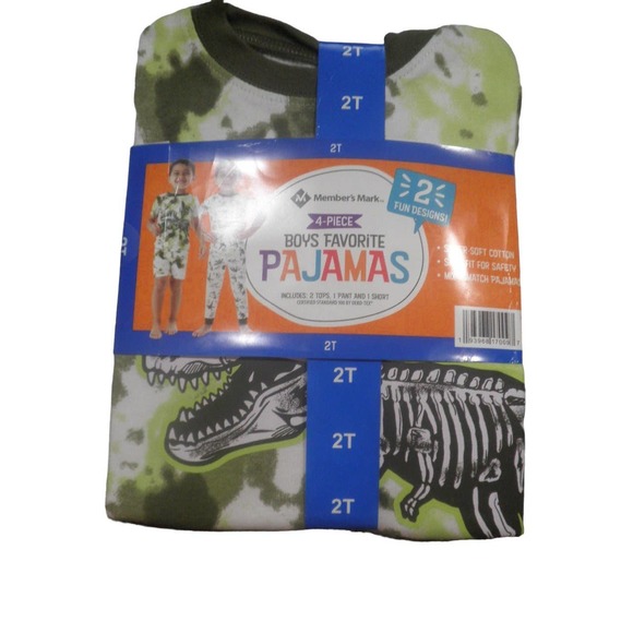 Boys 2T Cotton Short Sleeve 4 Piece Pajama Set 2T Dinosaurs (1) Shorts (1) Pants - Picture 5 of 9